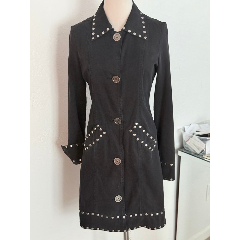 Vintage Y2K Twill Twenty Two Studded Longline Denim Jacket Dark Blue Size S